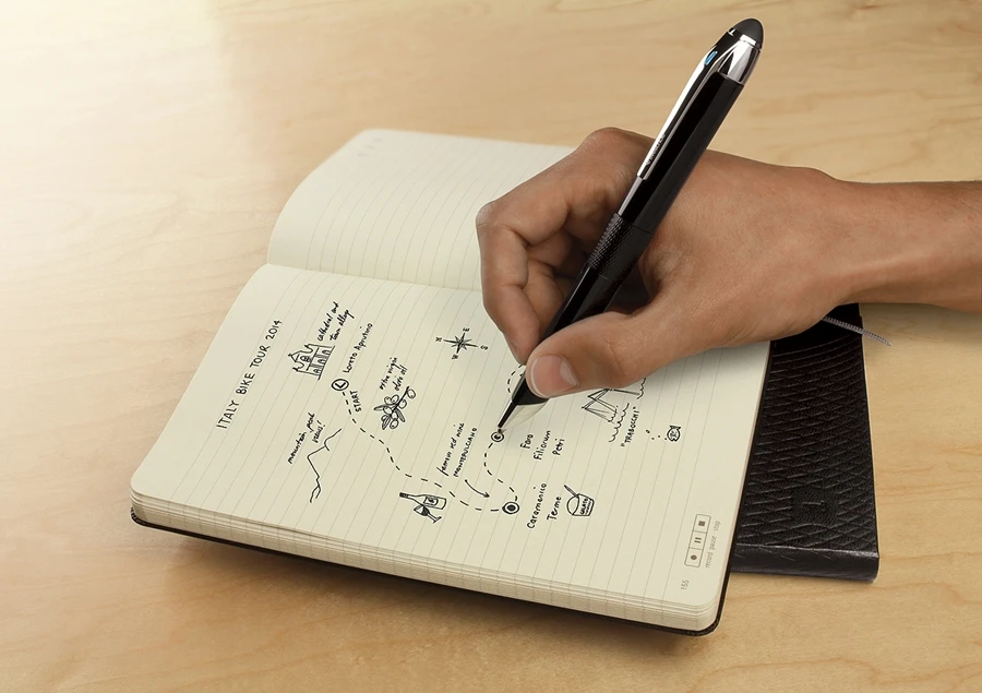 The Moleskine Livescribe uses special dotted paper so that the pen knows exactly where it is on the page