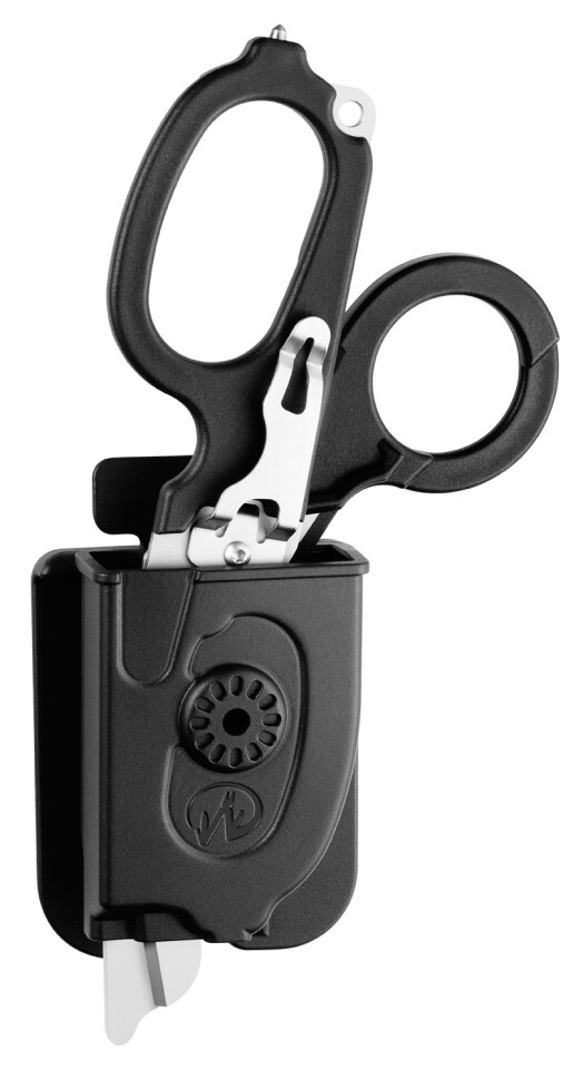 The Raptor comes with a molded sheath that holds the multi-tool whether it's open or folded and can be rotated and locked in place at a user's side
