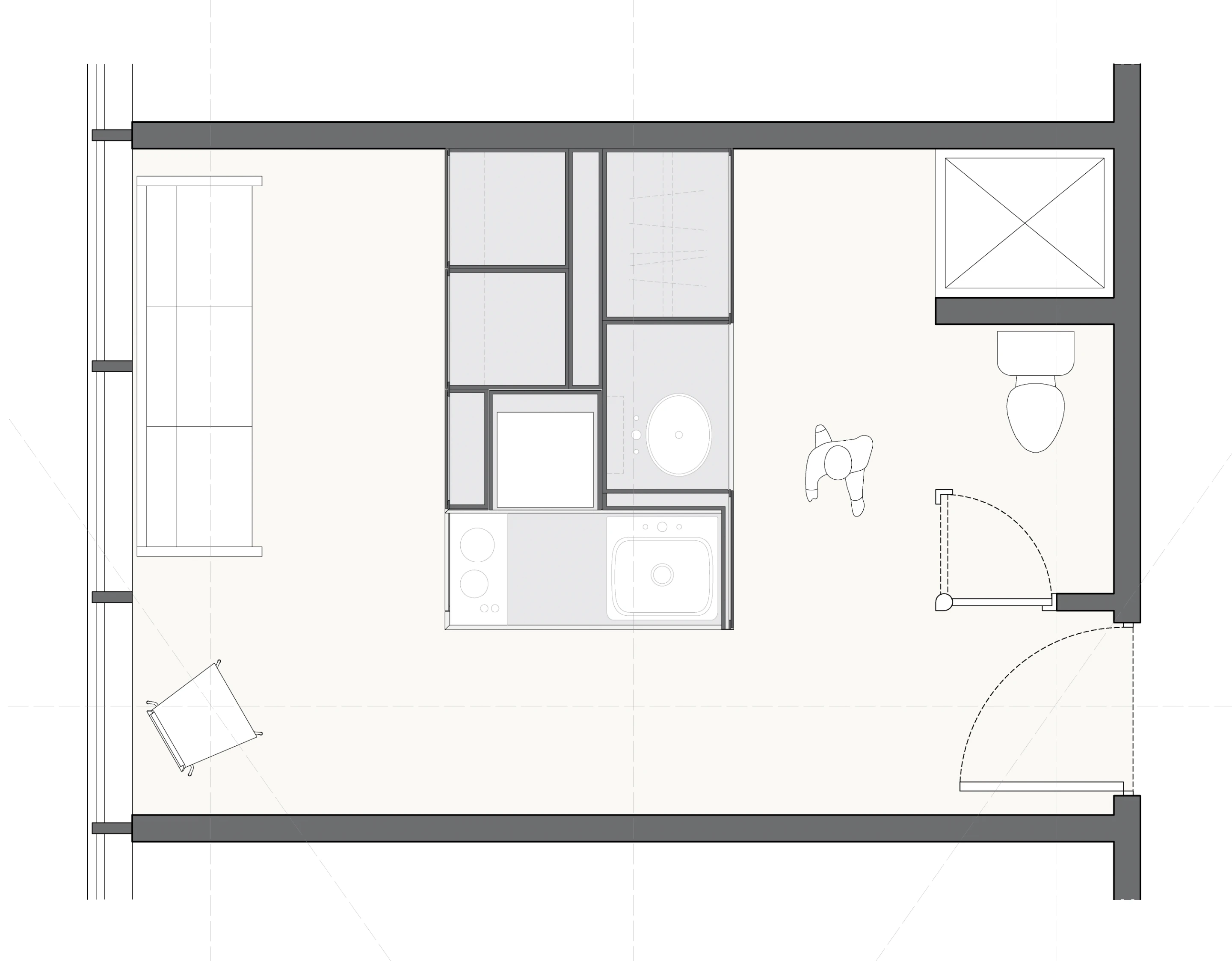 Drawing shows the CityHome unit in its neutral position with no hidden amenities extended