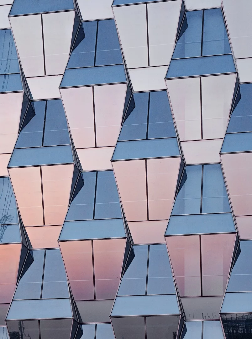 The trapezoid facade is said to improve the building's thermal performance, cutting down on solar heat gain