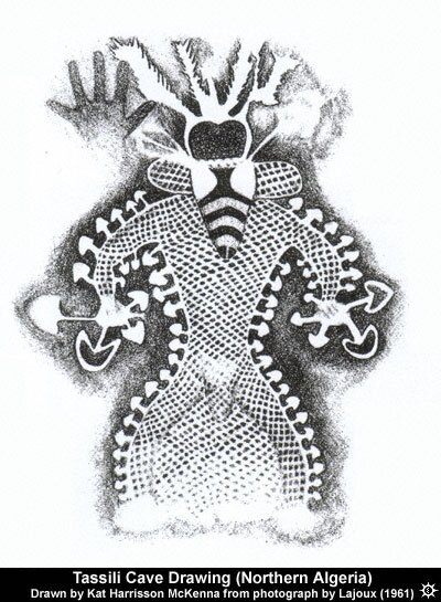 A drawing made from a photograph of a cave painting found in the Tassili Cave in Northern Algeria