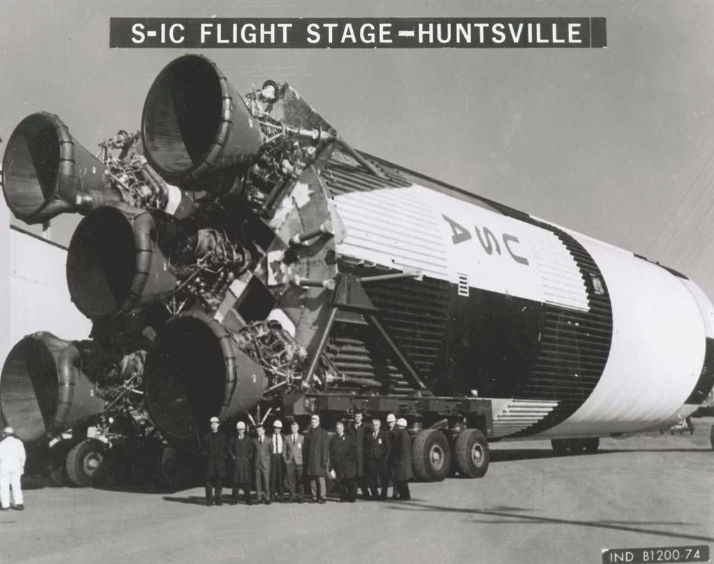 The Saturn V first stage after assembly