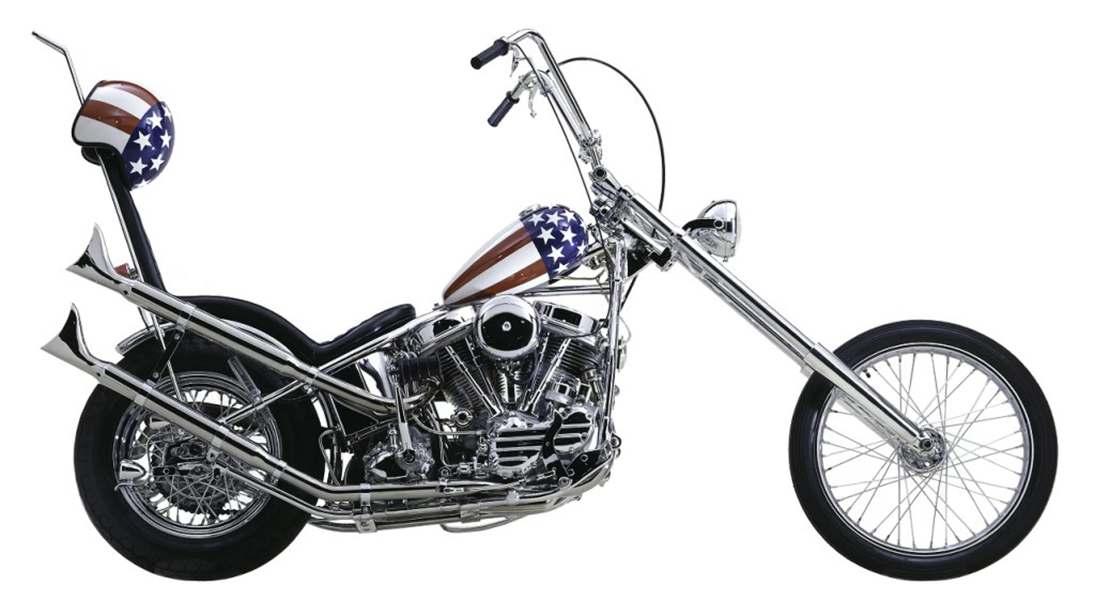 This is the other “Captain America”, sold in 2002 by Dan Haggerty to Midwestern motorcycle parts magnate John Parham. The bike spent many years at the National Motorcycle Museum in Anamosa, Iowa, before Parham sold it to Los Angeles Movie Memorabilia collector Michael Eisenberg in early 2014. Eisenberg took this bike to auction with Profile in History in October 2014, where it hammered for $1.35 million.