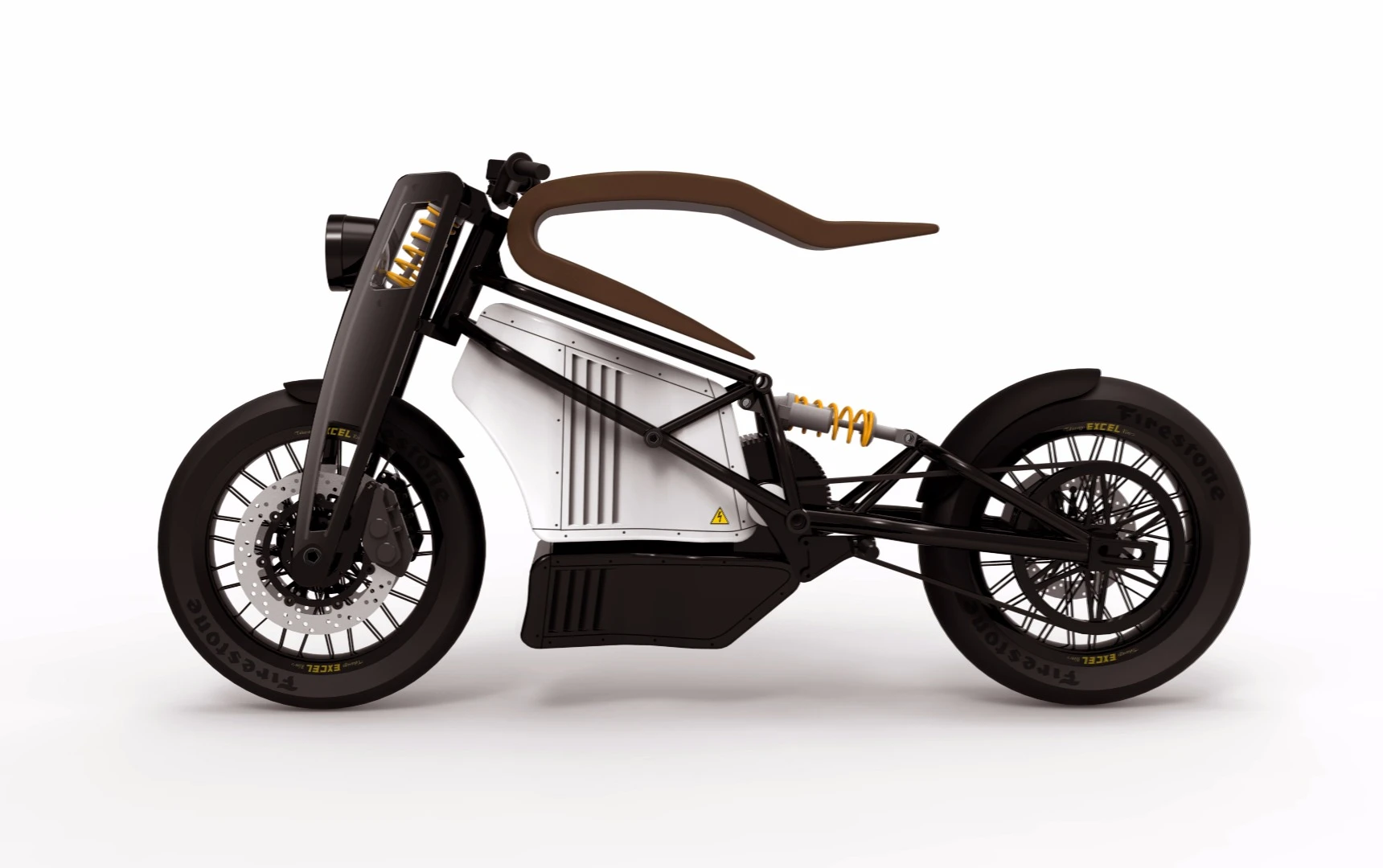 Martin Hulin's e-Raw electric motorcycle: early CAD render with funky girder forks