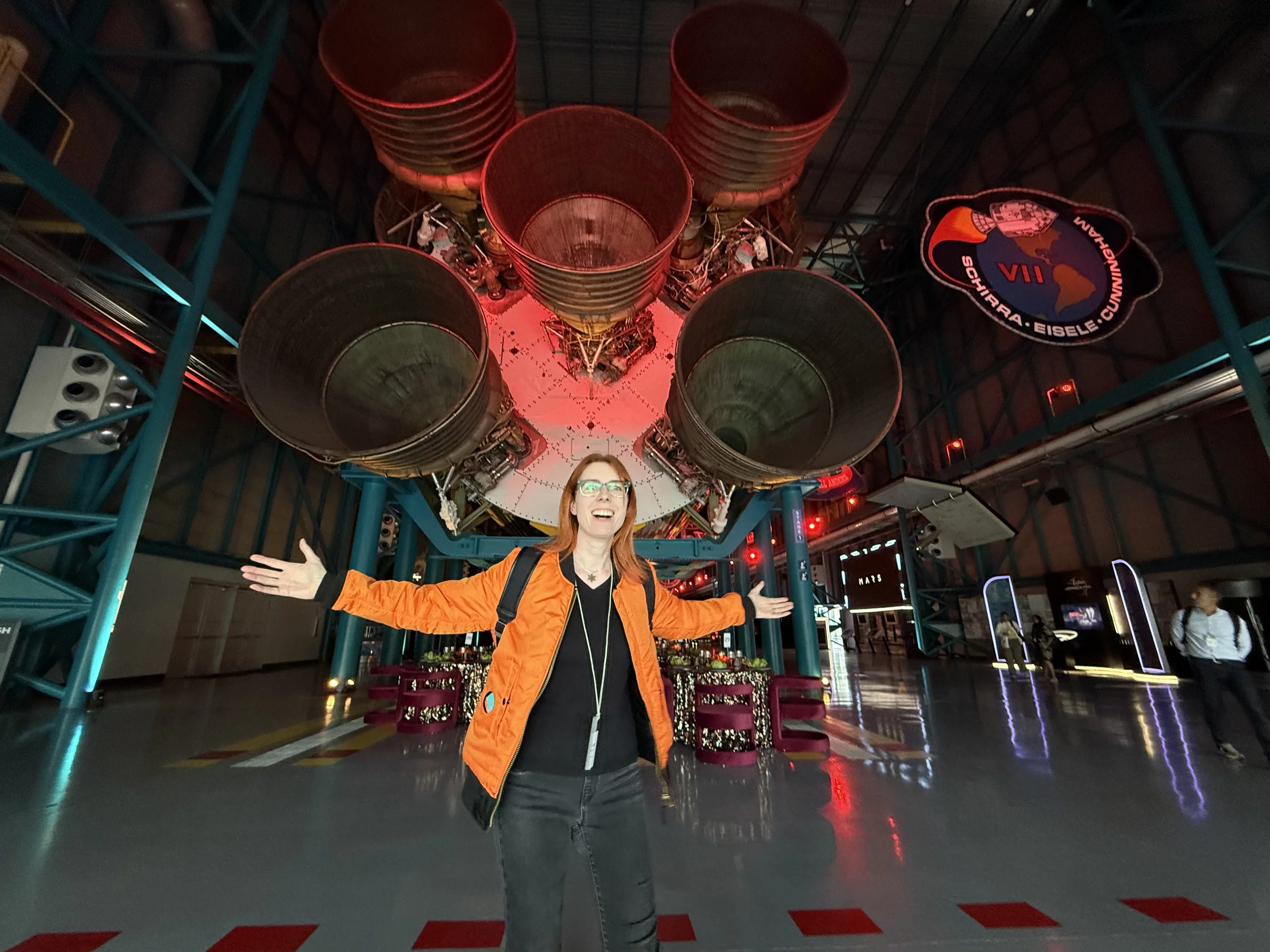 Nirvanic CEO Suzanne Gildert sporting a reversed bomber jacket, just prior to her presentation to a VIP crowd including Jeff Bezos at the MARS 2025 conference in Orlando, Florida