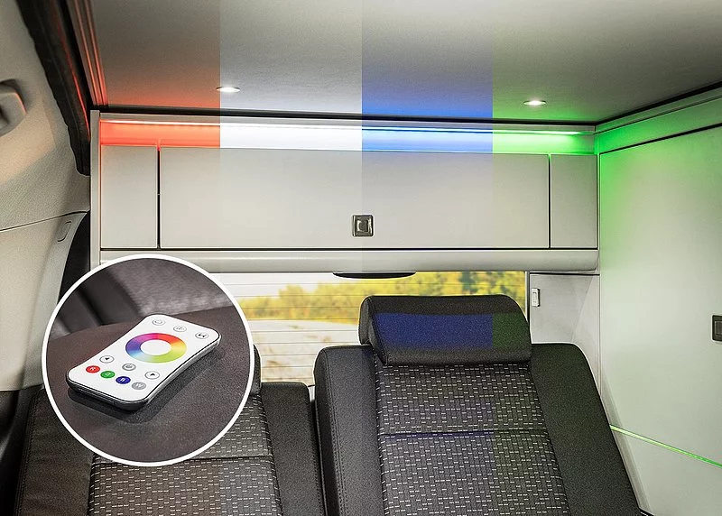 Two RGB light strips are controlled with a remote
