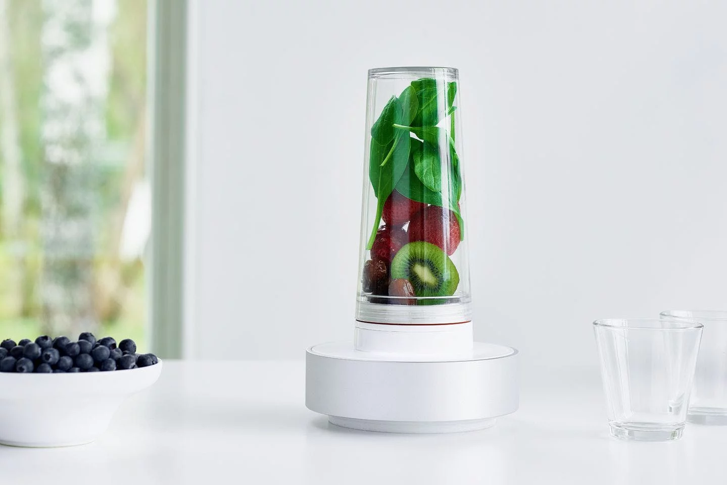 The Upside-down smoothie blender is designed to be quieter and easier to clean