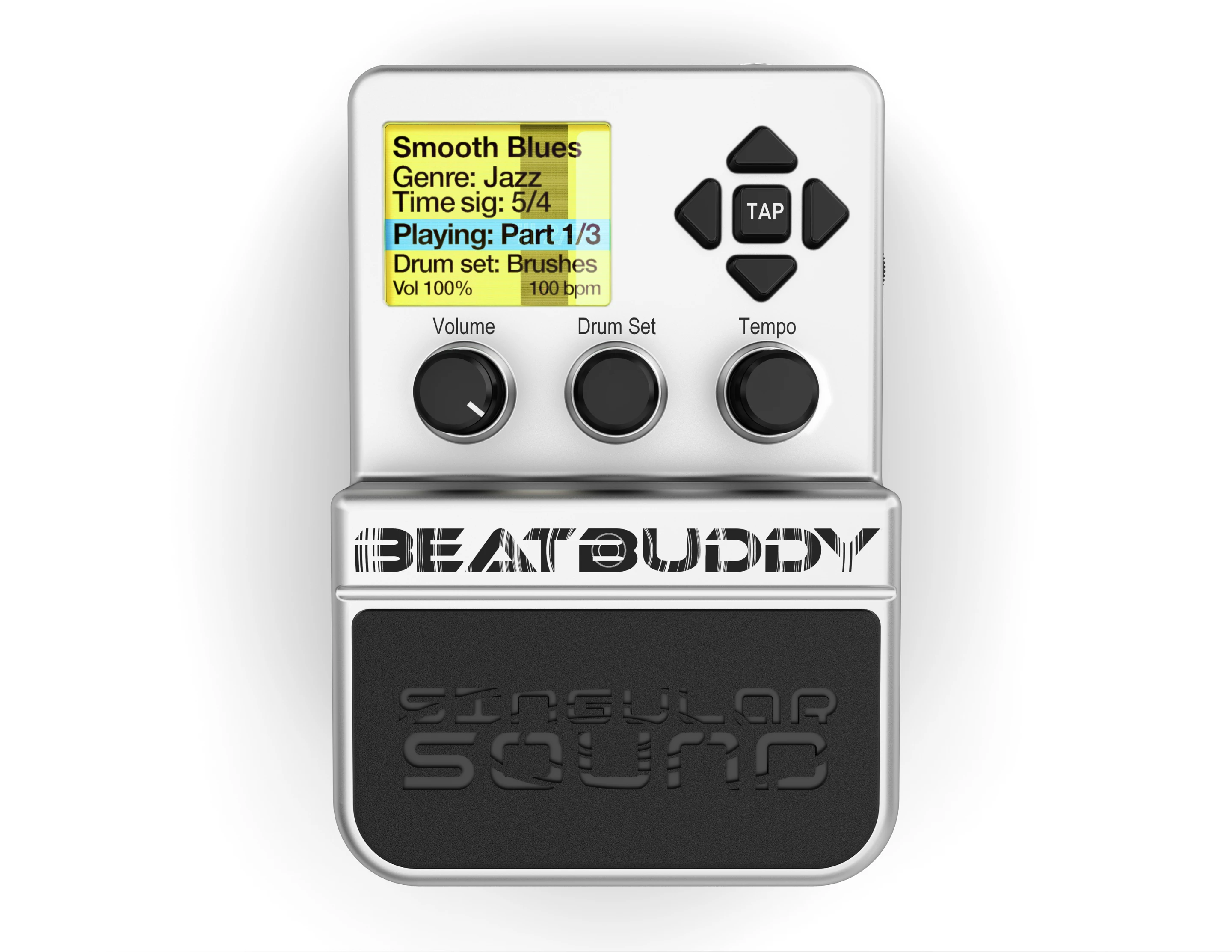 Up top, there's a 1.8-inch color LCD display with six lines of information about the chosen song