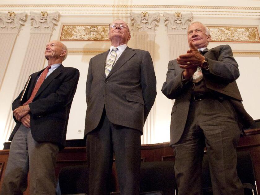 Apollo 11 astronauts, Michael Collins, Neil Armstrong and Buzz Aldrin at a recognition ceremony to the Apollo 11 astronauts, July 21, 2009, in Washington (Photo: NASA/Bill Ingalls)