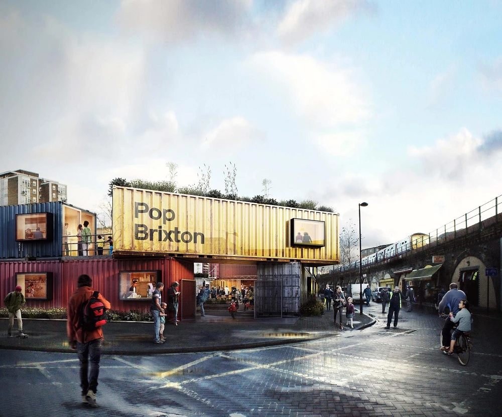 Pop Brixton is a planned temporary shipping container village, housing local independent businesses in Brixton