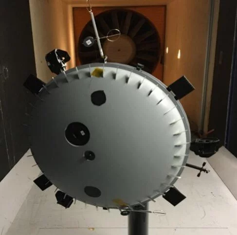 Mockup of the Huygens probe used in wind tunnel tests