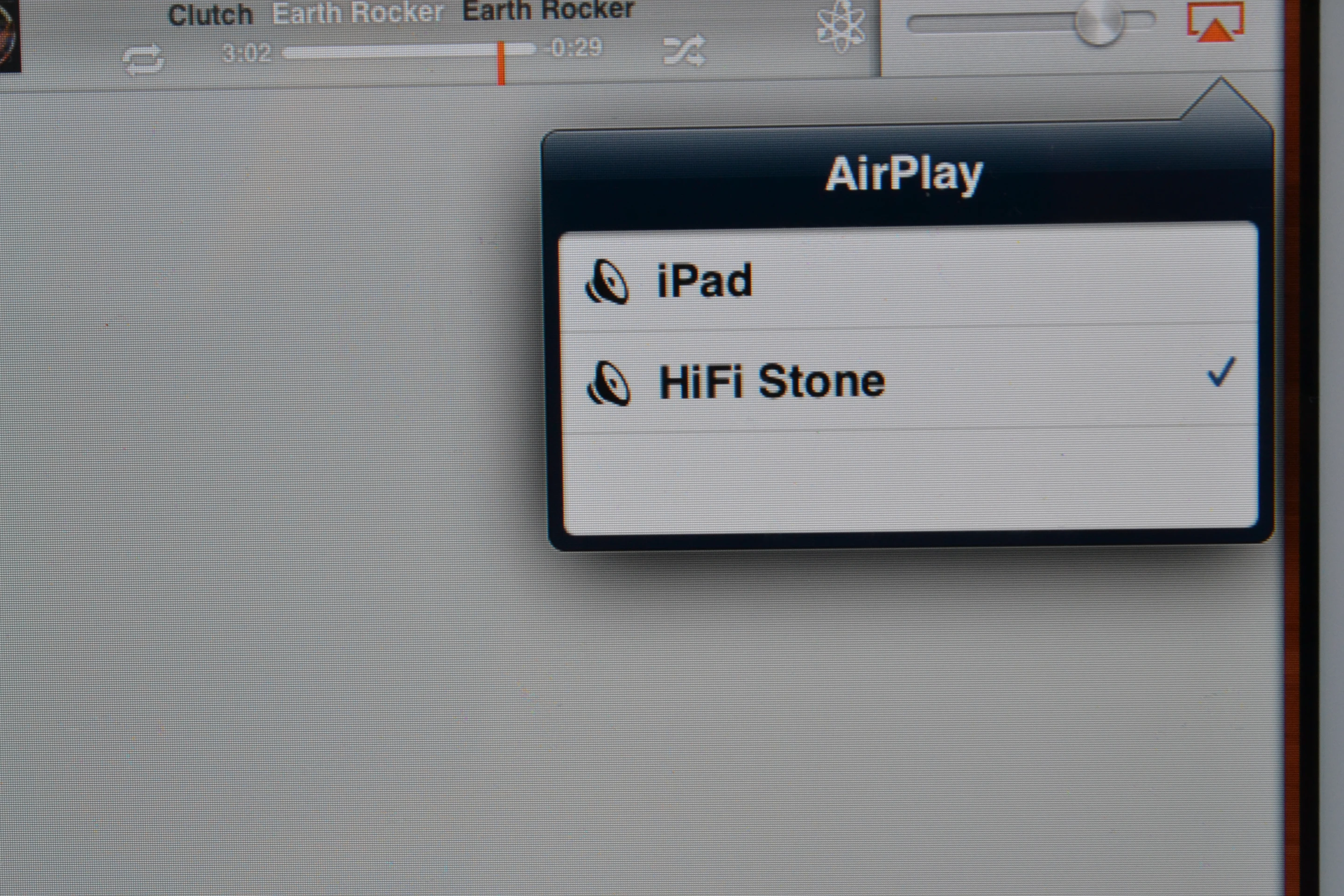 The Dolry Stone shows in the list of available AirPlay units on iOS devices like this iPad mini