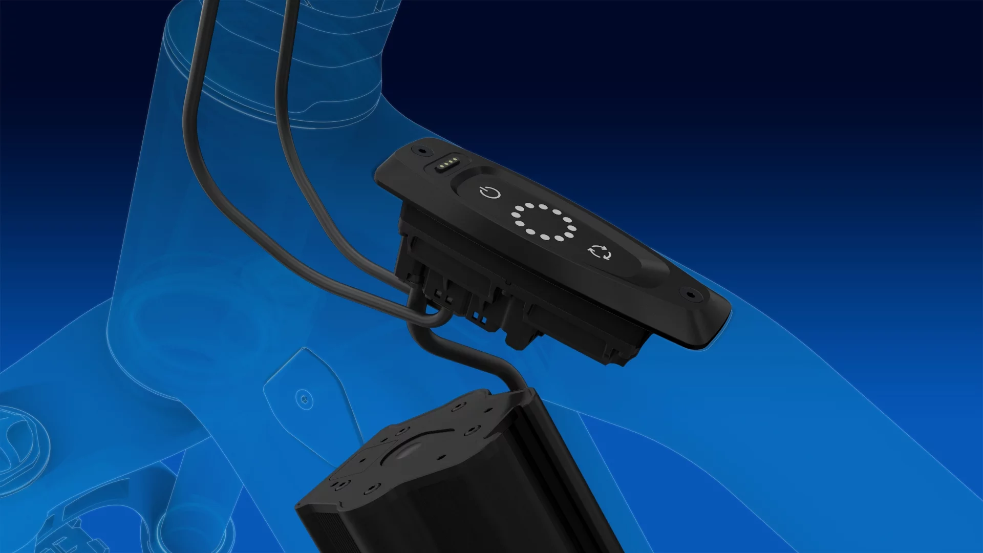 The ZF Core Controller integrates into the top tube to provide system control and info