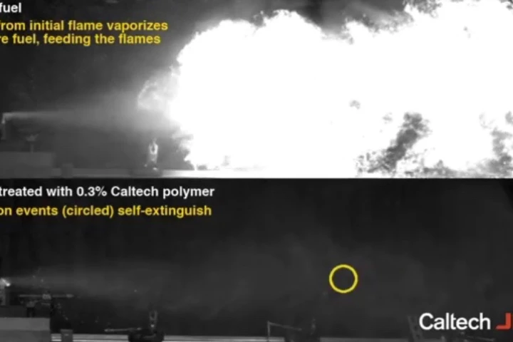 Regular untreated jet fuel (top) and fuel with the polymer additive (bottom)