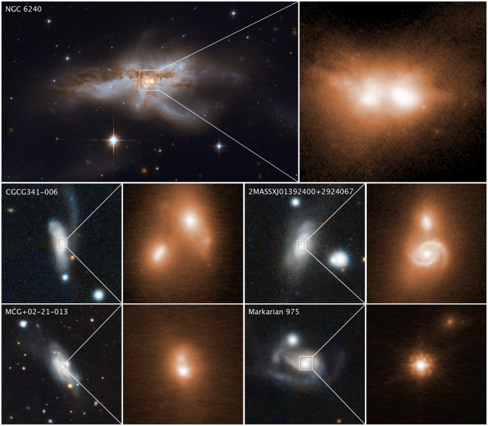 The images of the final stages of galactic collisions, where the supermassive black holes merge into one