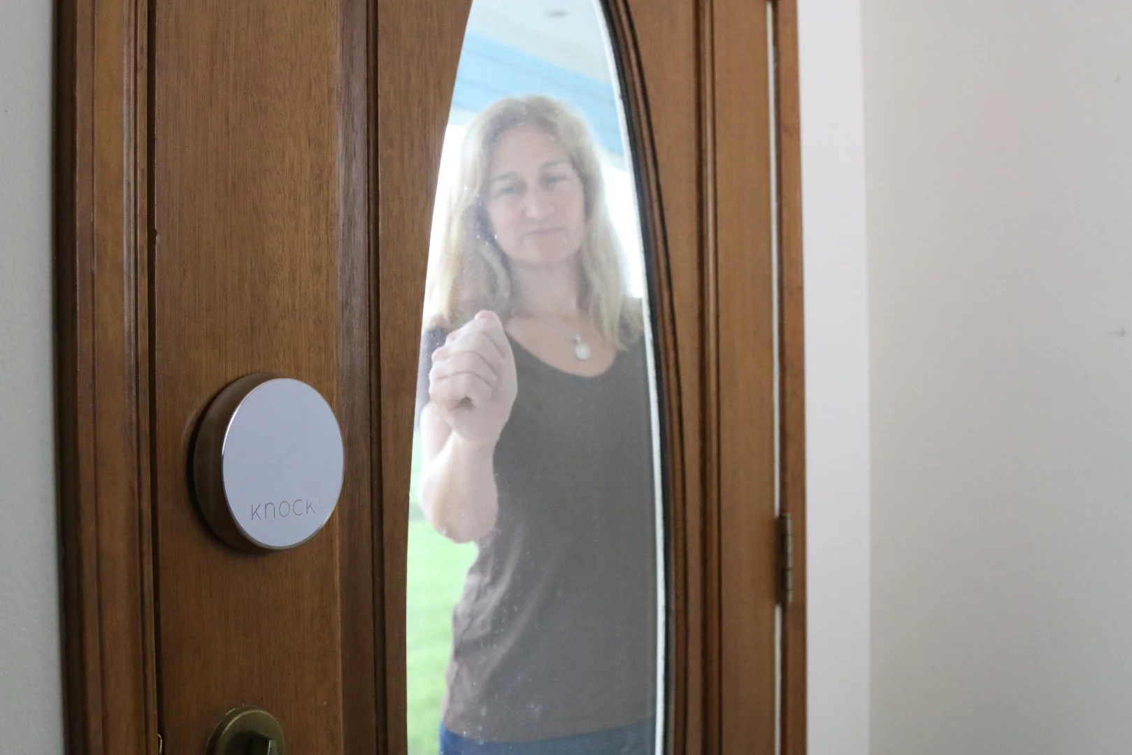 Knocki can be set to alert you via text if someone knocks on your door when you're away