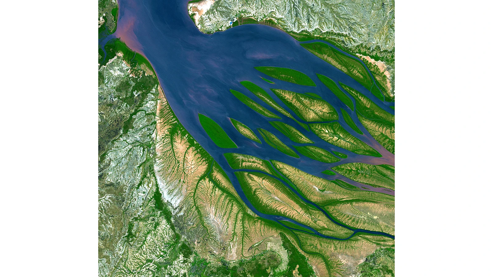 The mixing entropy battery could be used to build power plants at estuaries where fresh water rivers join the ocean (Image: NASA)
