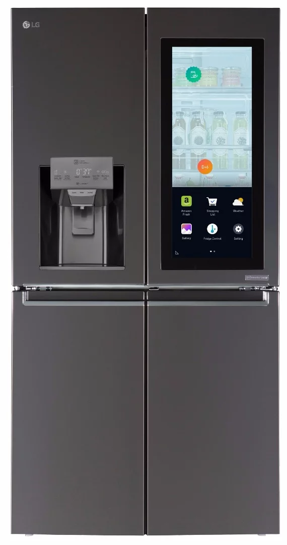 The LG Smart InstaView refrigerator sports a touch display, Wi-Fi-enabled features powered by webOS, and Amazon's Alexa voice service