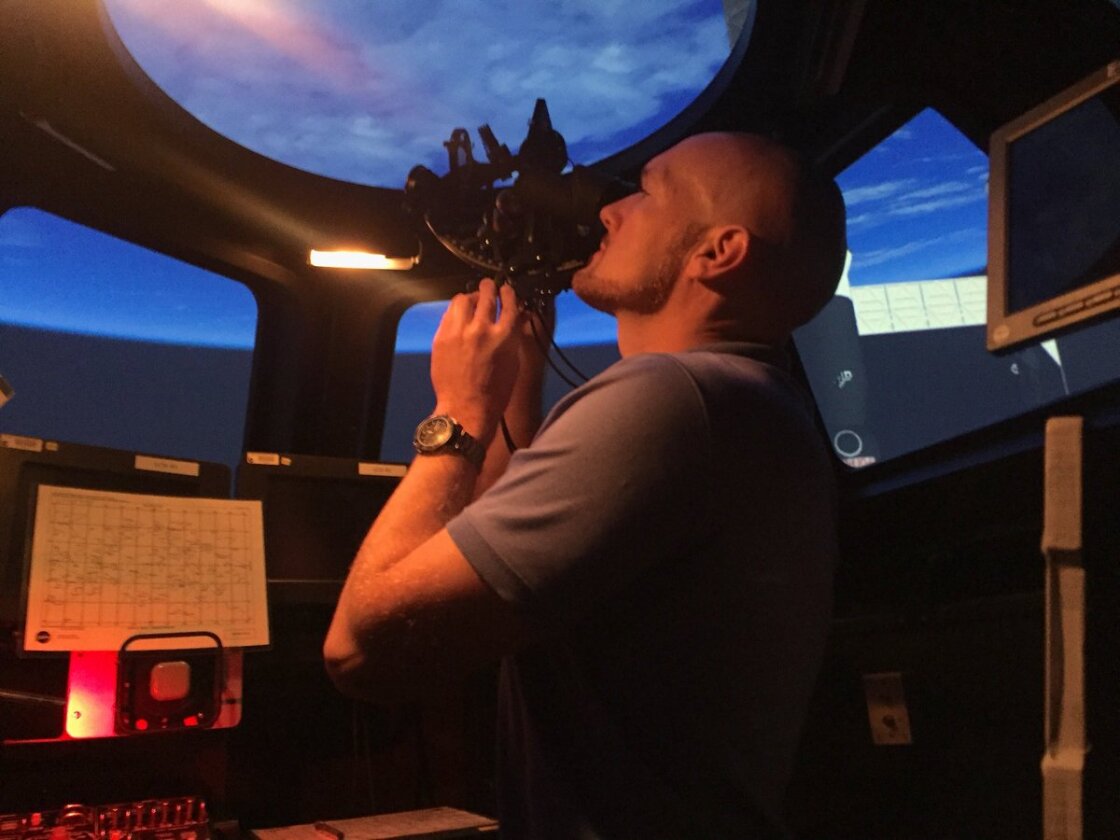NASA astronaut Alexander Gerst learns how to use a sextant