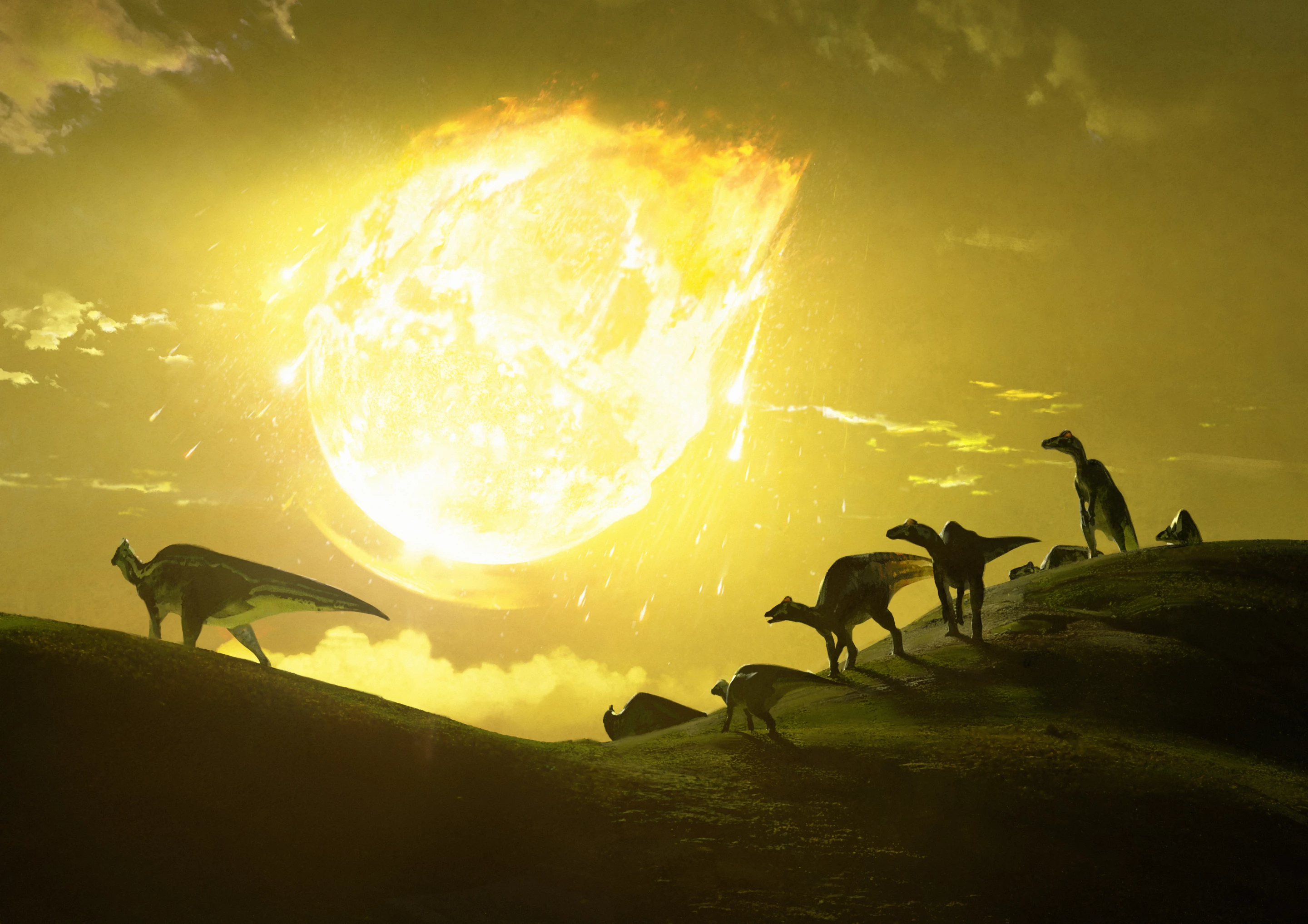 An artist's imagining of the fateful day when an asteroid slammed into Earth some 66 million years ago