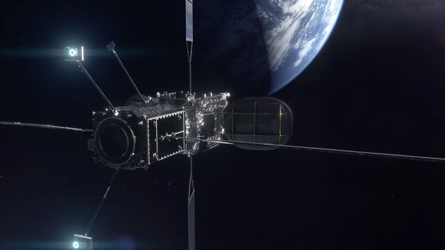 Artist's concept of a MEV docked with a client satellite