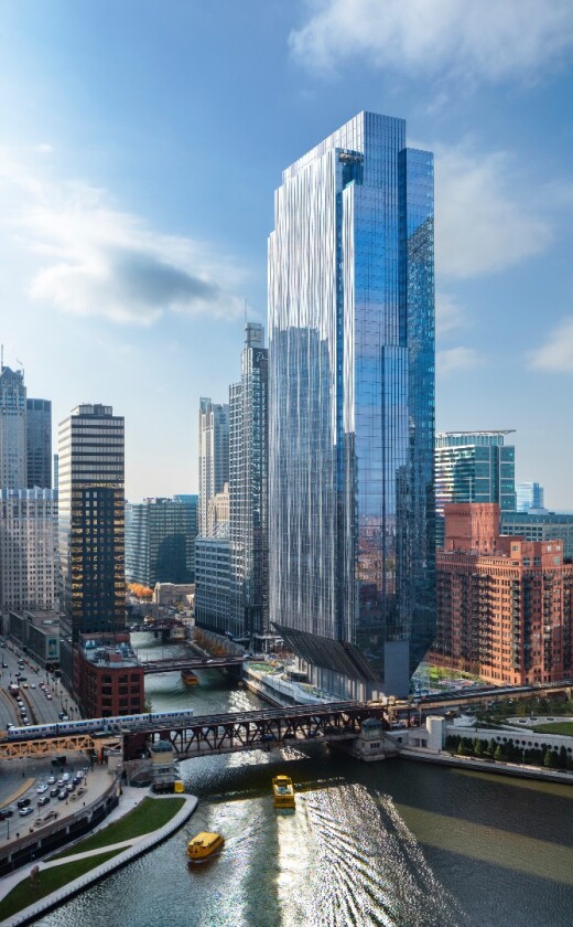 Runner up North Riverside, by Goettsch Partners, features an extensive green roof system