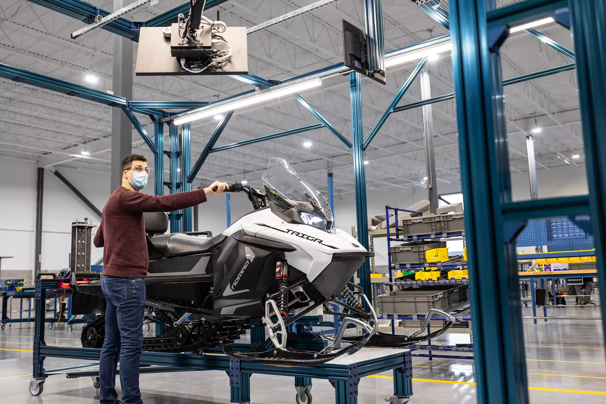 A Nomad electric snowmobile at Taiga's 130,000 sq ft Montreal production facility