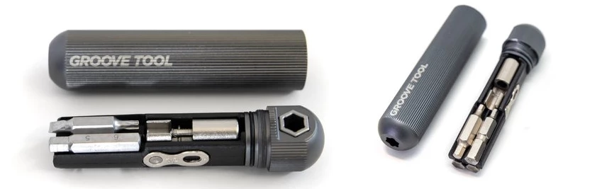 The eight bits incorporate various sizes of hex wrench heads, along with two types of screwdriver heads
