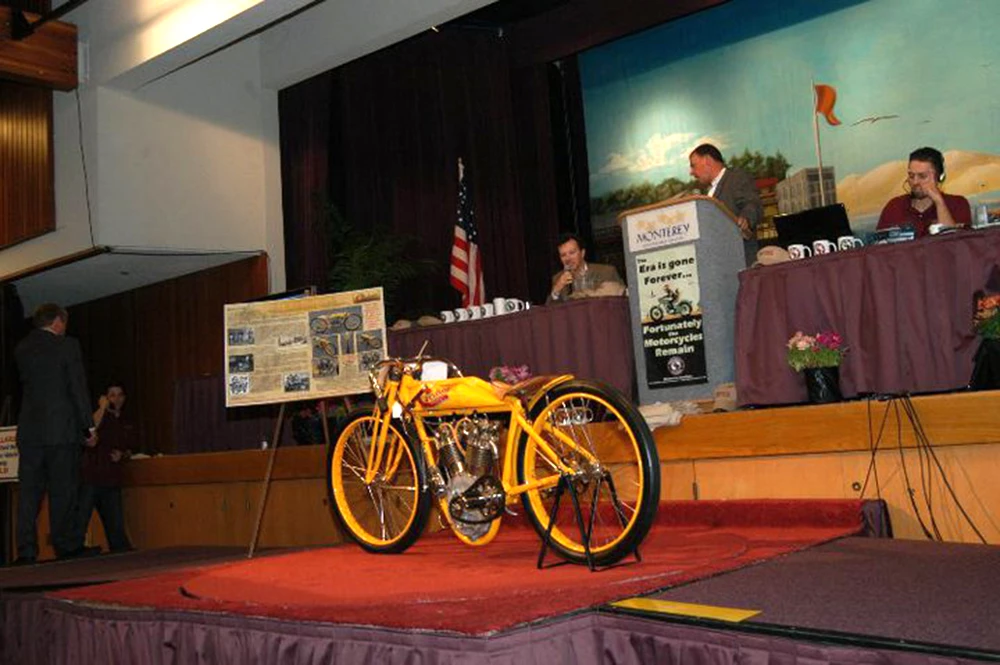 This near identical 1915 Cyclone Board Track Racer set a world record or a motorcycle at auction when it sold for US$551,200 at a Mid-America auction in July, 2008