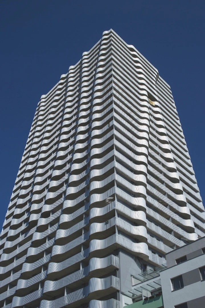 Citygate Tower by Querkraft Architekten rises to 110 m (360 ft) and features a color design based on the psychological concept of Eva Heller