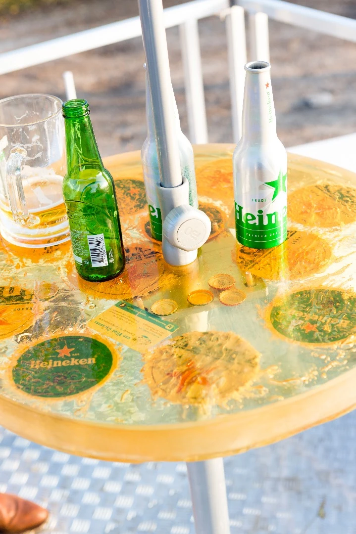The epoxy Heineken coaster table