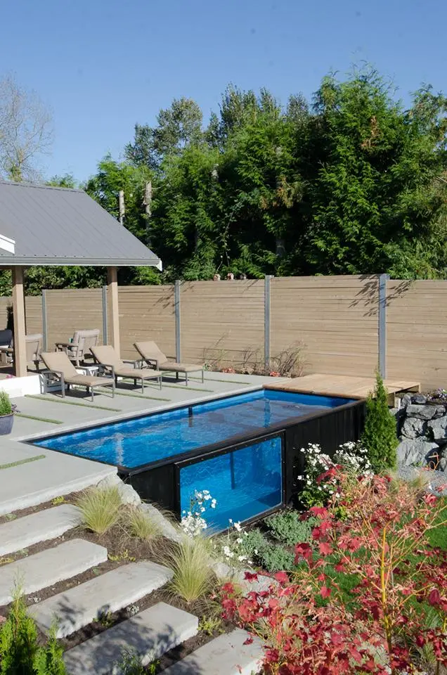 The pools are designed to take advantage of the structural strength and portability of shipping containers