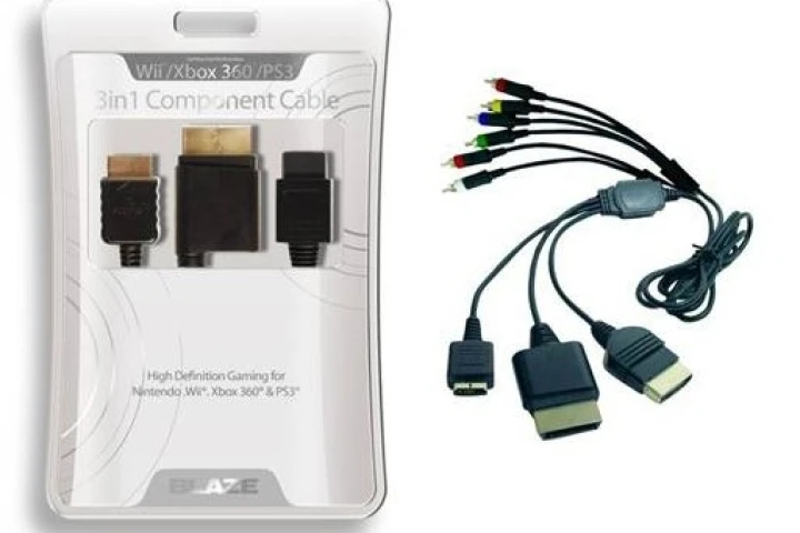 The Blaze 3-in-one component cable fits Xbox 360, PS3 and Wii consoles
