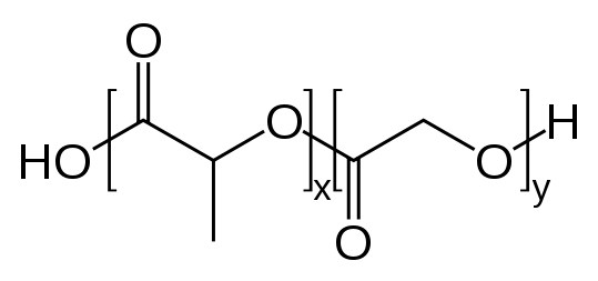 Molecular structure of a repeating unit of polylactic-co-glycolic acid (PLGA)