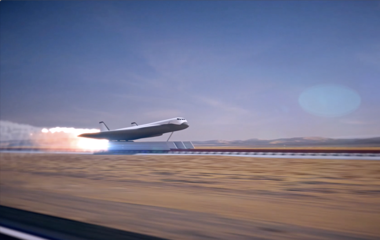 Radian One lifting off by rocket sled