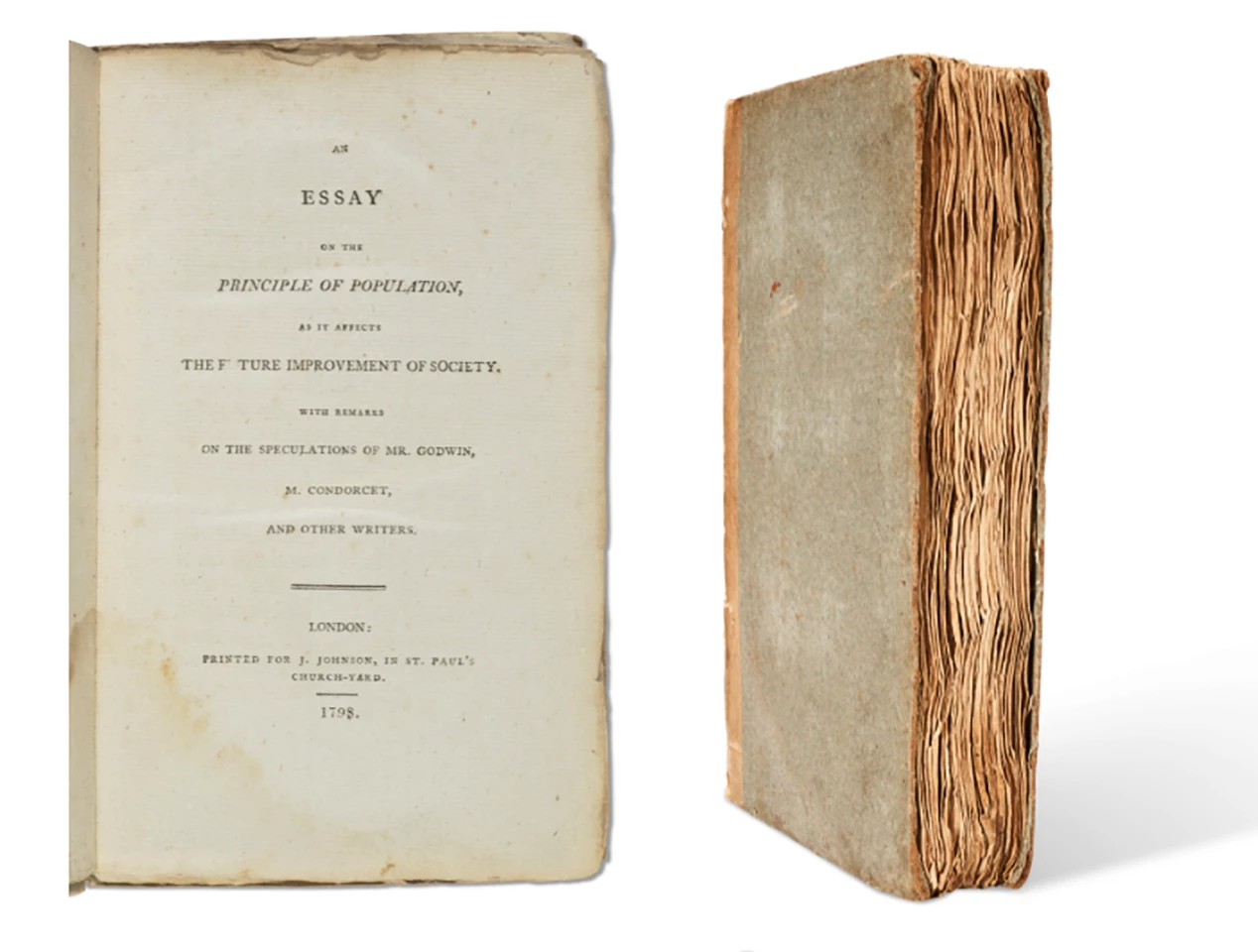 “An Essay on the Principle of Population, as it affects the Future Improvement of Society” was published in 1798 and had a profound effect on society, influencing theorists from Ricardo to Mill and Marx. This First Edition sold for $187,500 at a Christie’s online auction on 16 October 2021