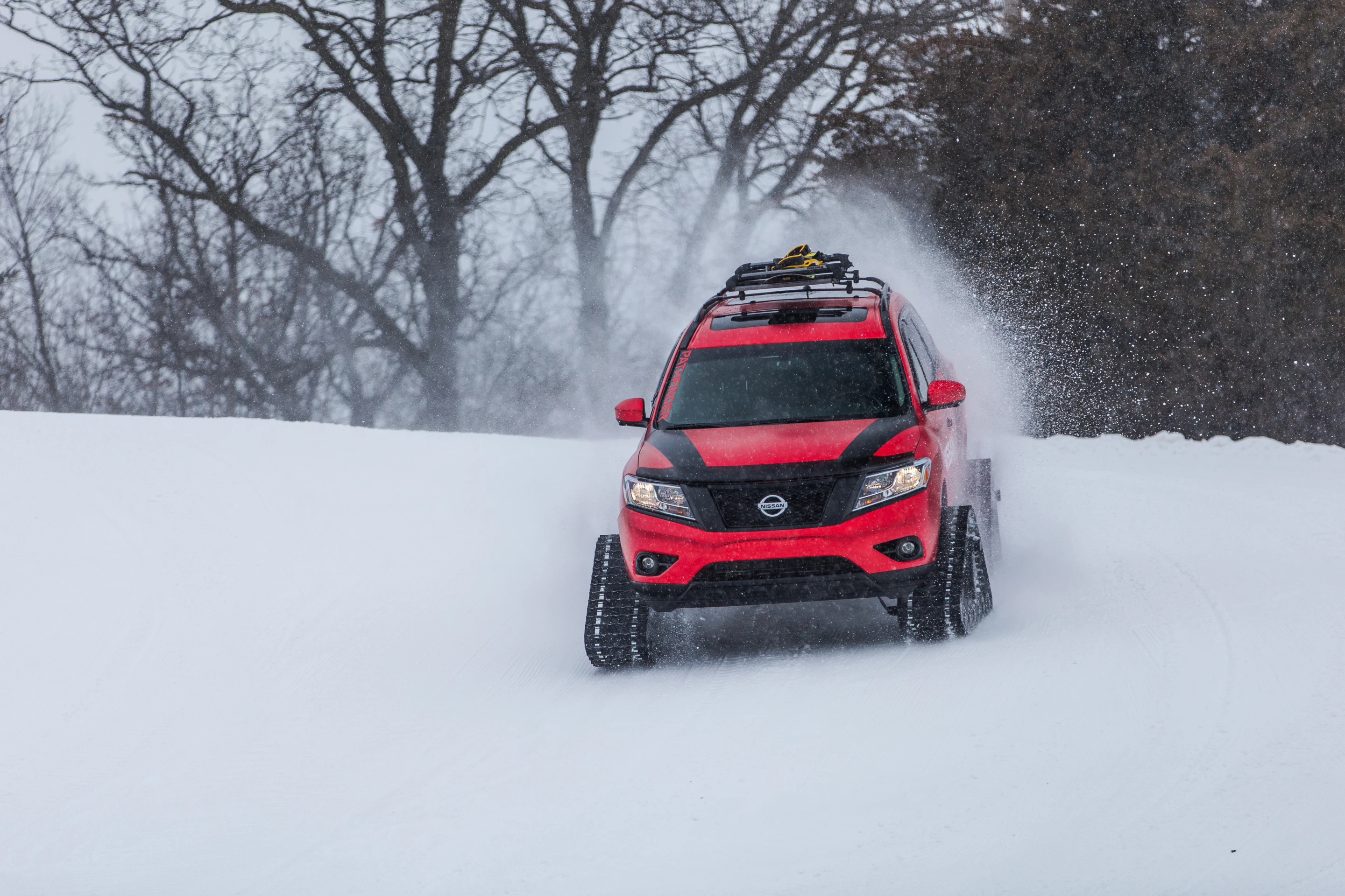 The Pathfinder Winter Warrior plays in the snow
