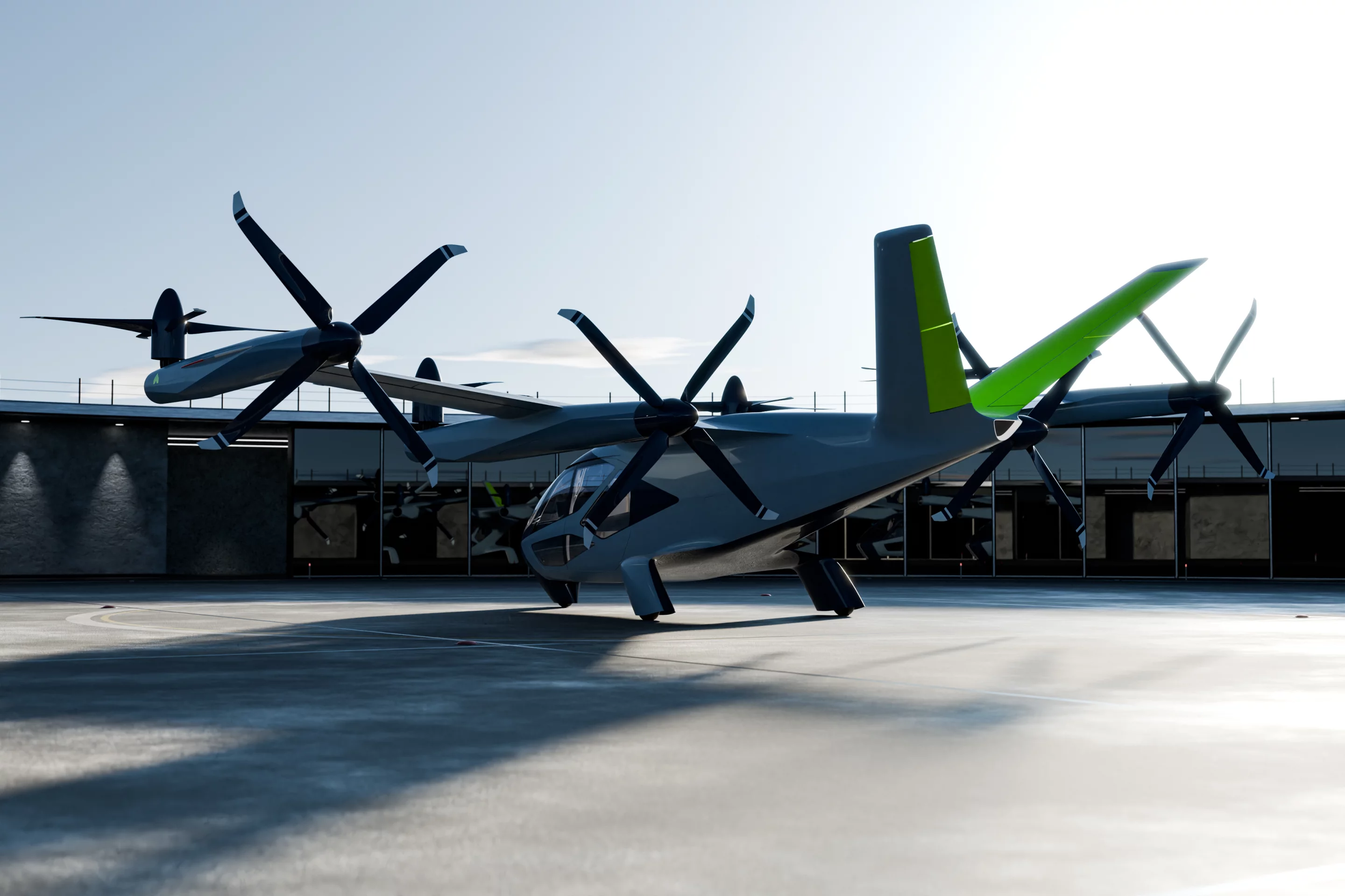 The V-tail remains, but now all the propulsion is attached to the main wing