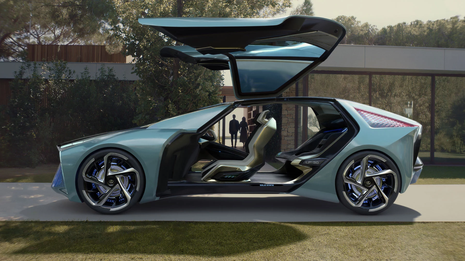 Not bad: the LF-30 drives itself to greet the driver and passenger while a drone carries their luggage to the trunk