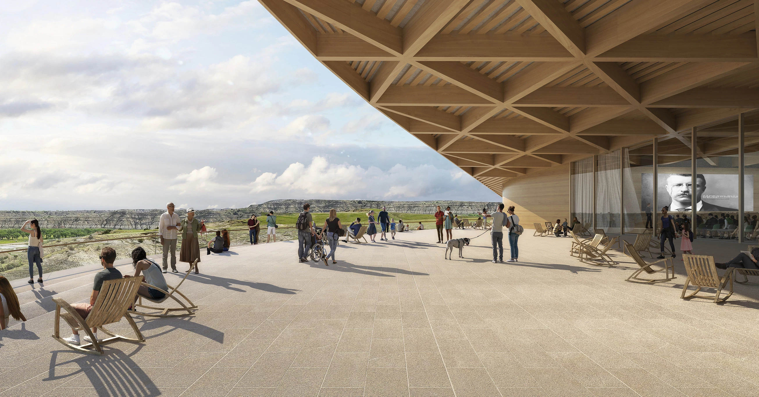 The Theodore Roosevelt Presidential Library will feature three pavilion areas offering choice views of the landscape