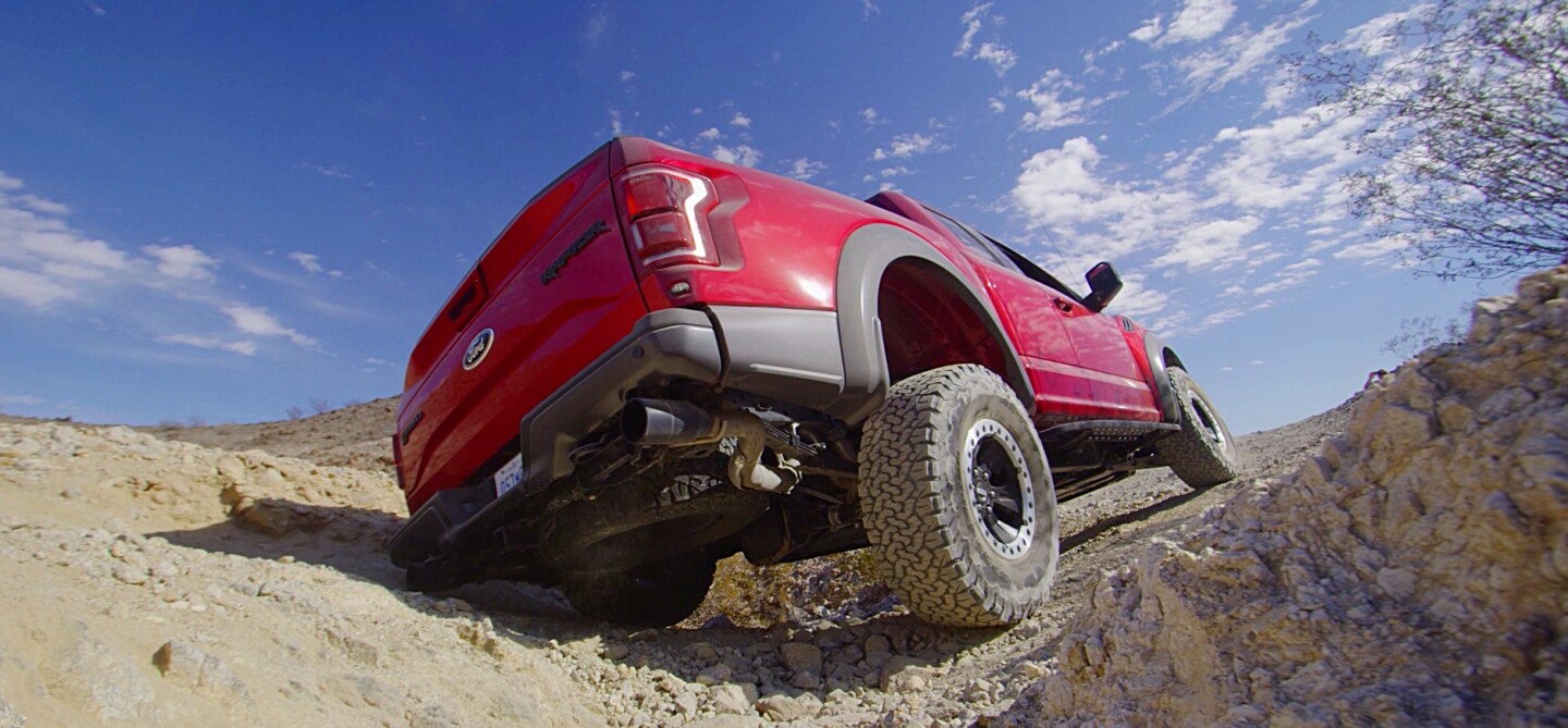 There's about 14 inches of travel in the Ford Raptor's considerable suspension