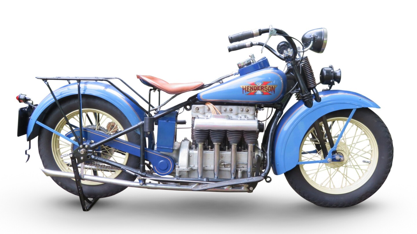 This 1930 Henderson KJ Streamline Four is one of the redesigned Henderson fours which came out in April, 1929 with styling that earned it the "streamline" name. Sadly, just six months after it was released, the Great Depression began when Wall Street had a meltdown on October 29, 1929. Many wonderful cars and motorcycles ceased production over the following few years, and the 1300cc four cylinder Henderson was one of them. This bike more than doubled its estimate at $74,415 (£56,580). Auction Description