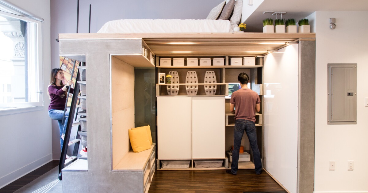 Multi-functional space-saving loft squeezed into small San Francisco condo