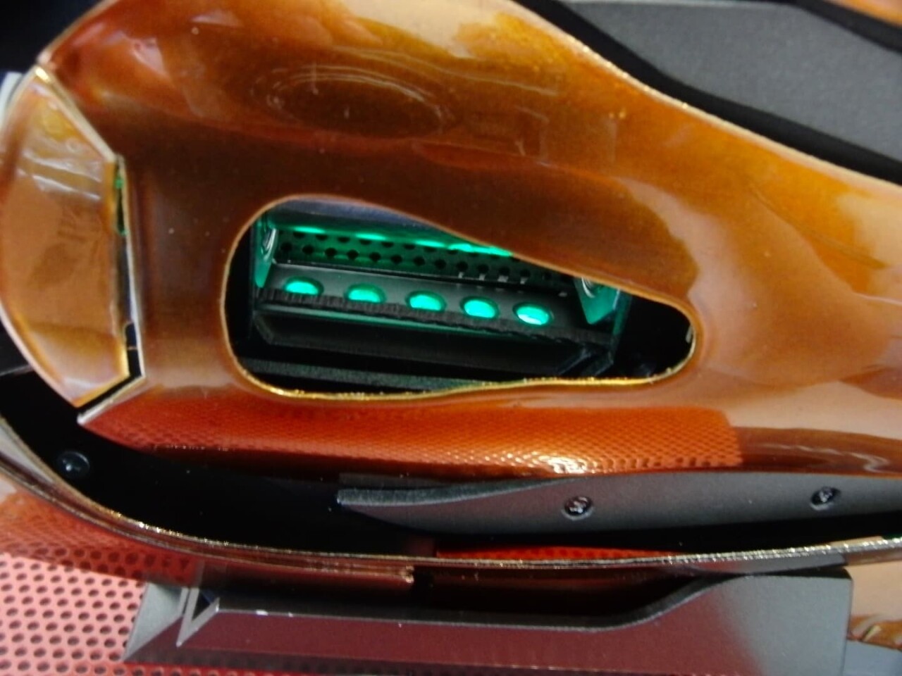 A close-up view of the gun's rotating barrel
