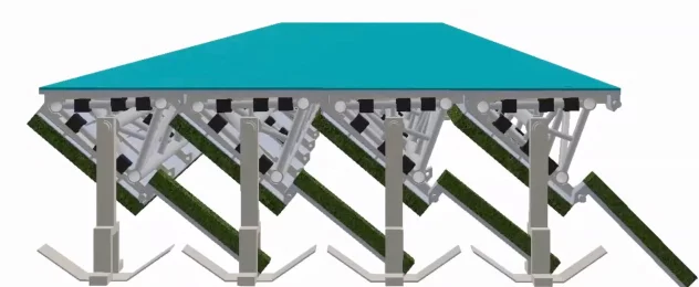 Hard court on the surface, artificial turf waiting below