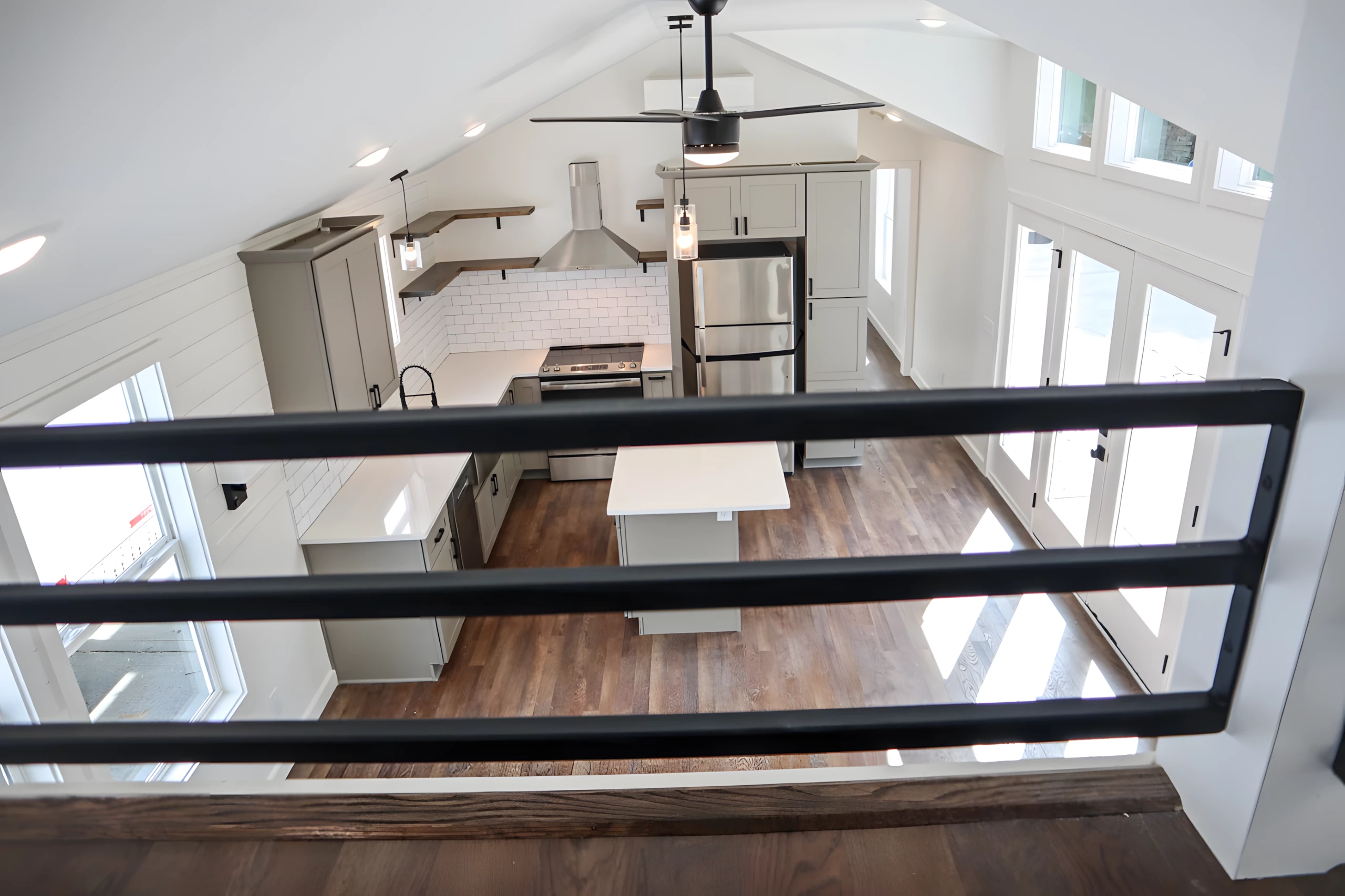 The Dogwood's loft overlooks the kitchen area