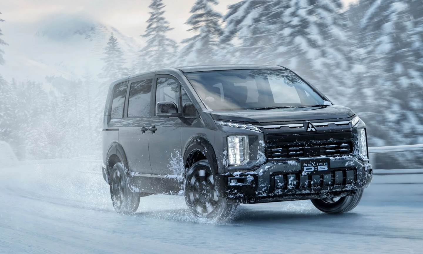 The new Delica D:5 gets a multi-terrain system with various modes, including snow and gravel