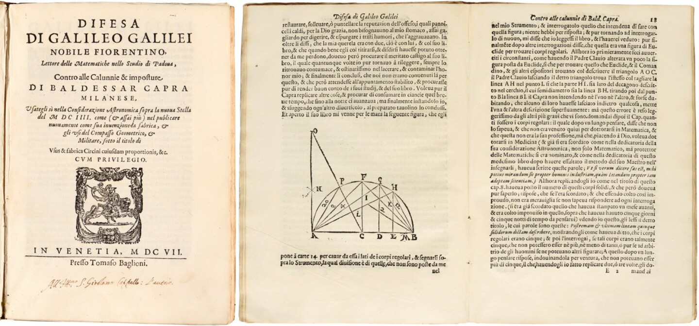 $613,214 | Difesa by Galileo Galilei | Auction House: Sotheby's | Sale price: £466,000 Official Estimate: £300,000 to £400,000 | Date of sale: September 19, 2018