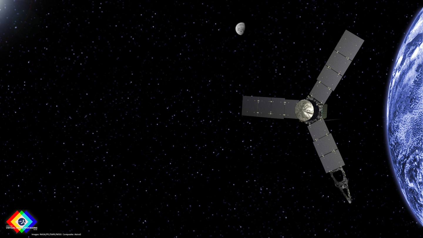 Artist's impression of Juno flying by Earth