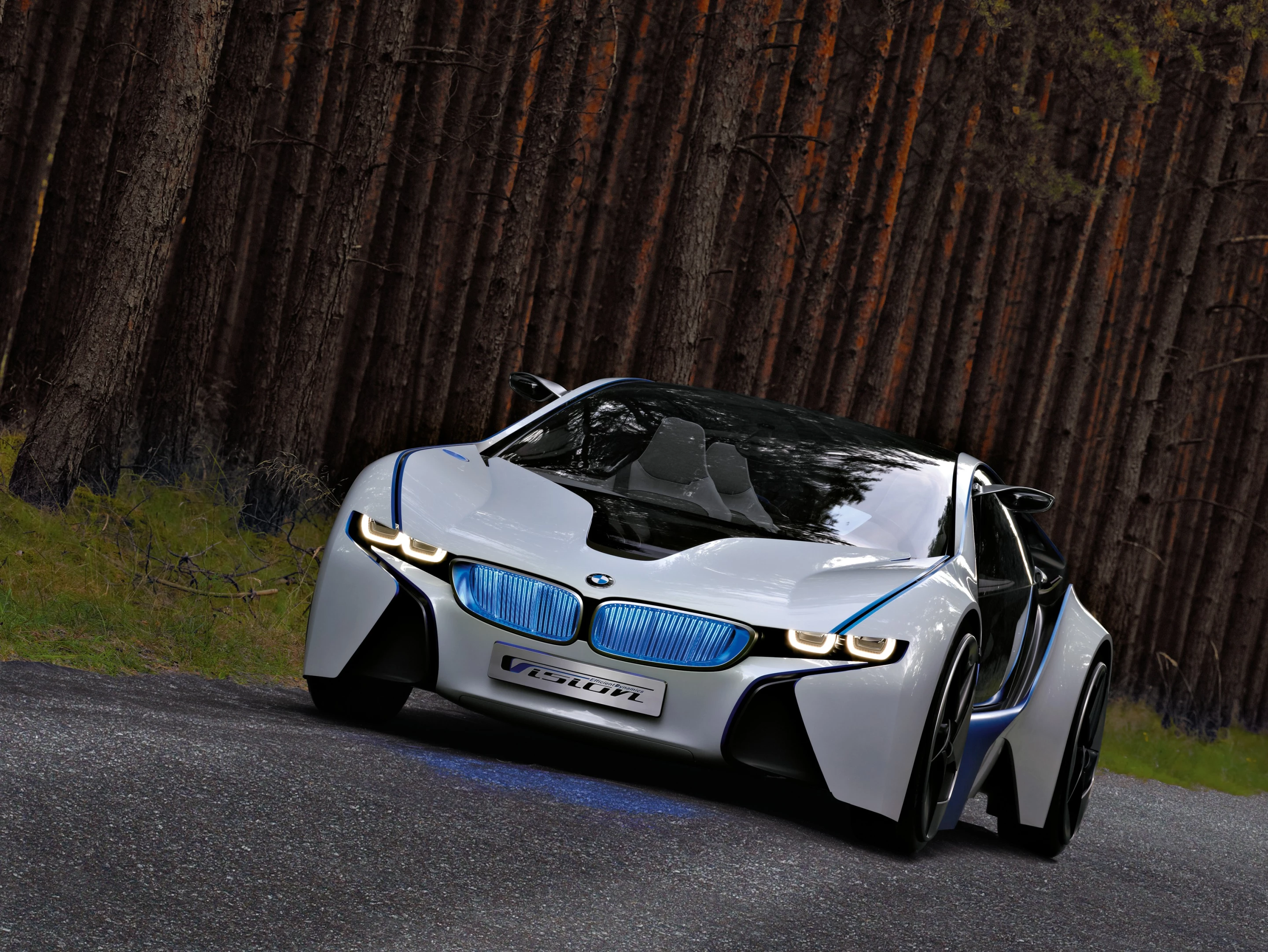 The Vision EfficientDynamics concept has radical styling with blue lighting and glass doors